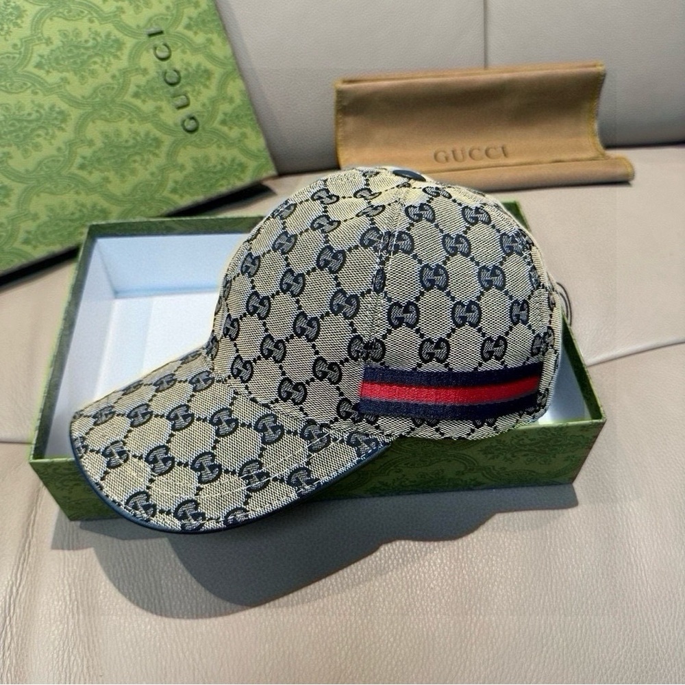 Gucci GG Canvas Adjustable Strap Baseball‎ Hat With Web Beige One Size